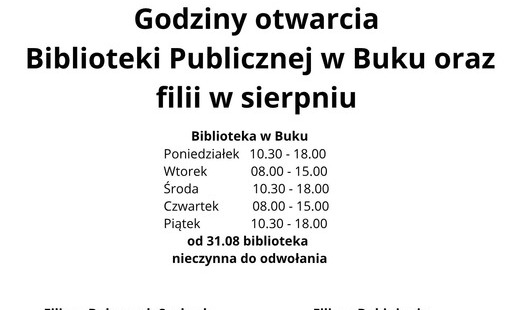 Zdjęcie do Godziny otwarcia w sierpniu